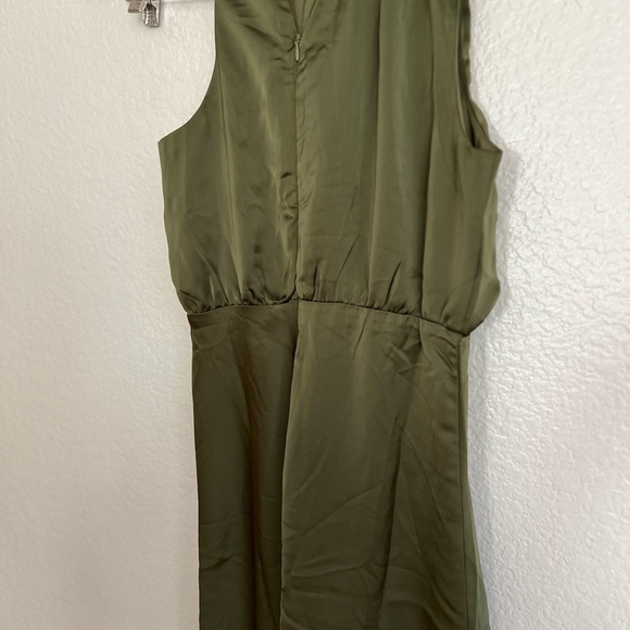 NWOT Distinctive Charm Olive Green Satin Asymmetrical Midi Dress - Picture 6 of 9